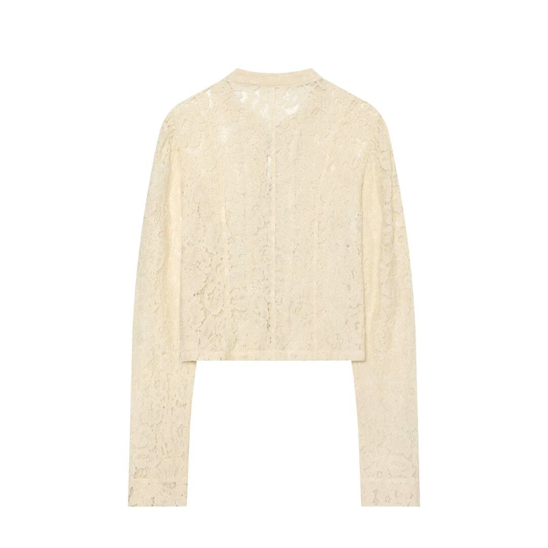 Women's lace jacket with Mandarin collar and decorative frog closures Fashion Glam