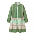 Ladies Printed Midi-Length Coat Dress with Ruffle Collar and Tiered Skirt Fashion Glam