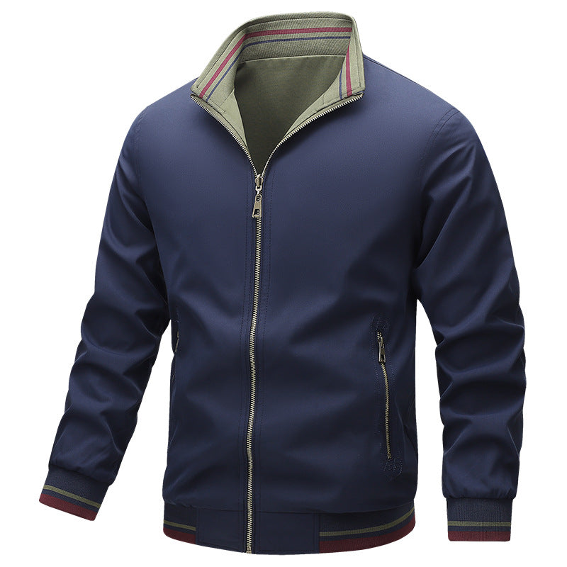 Men's Lightweight Harrington Jacket with Stand-Up Collar, Zip Closure and Contrast Cuffs Fashion Glam