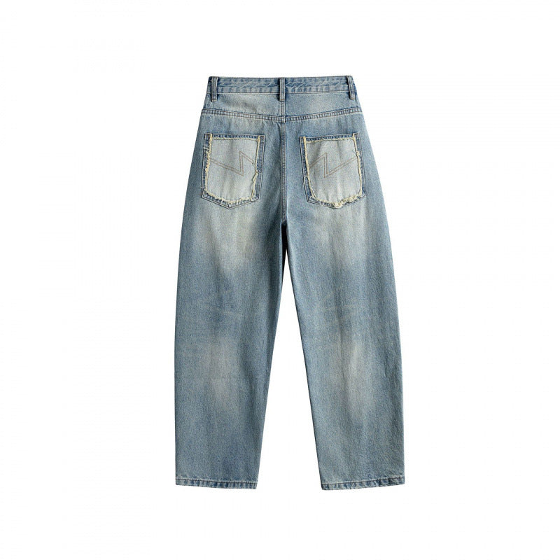 Ladies High-Waist Baggy Jeans with pre-shaped side pockets and light used wash Fashion Glam