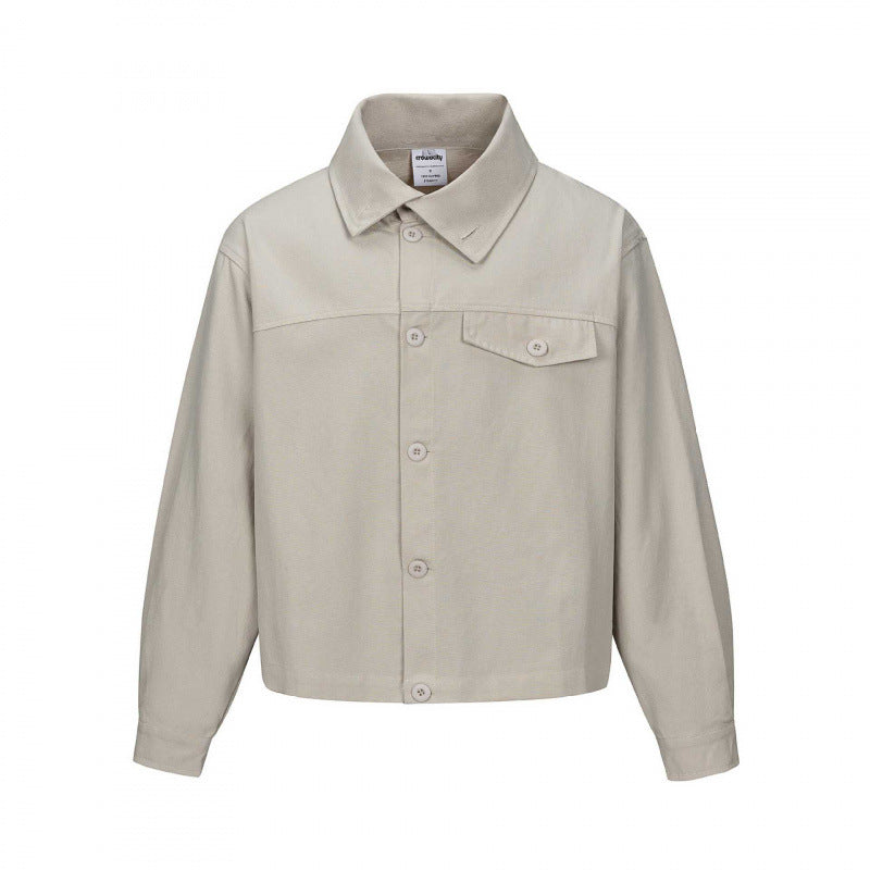Unisex Short Cut Boxy Shirt Jacket with Chest Pocket and Clear Button Placket Fashion Glam