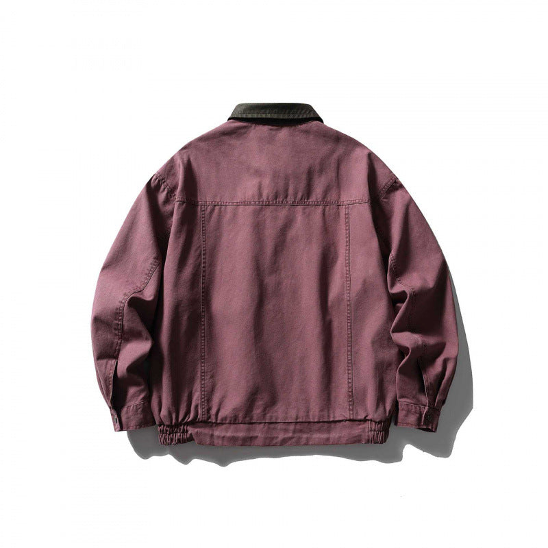 Unisex Boxy Overshirt Jacket made of Cotton Canvas with Corduroy Collar, Snap Button Placket and Elastic Hem Fashion Glam