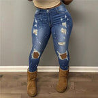 Women High-waisted ripped Skinny Jeans with Sculpting effect and color splashes Fashion Glam