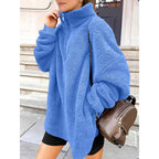 Women Fluffy Oversized Sherpa Pullover with Half Zip and Kangaroo Pockets Fashion Glam