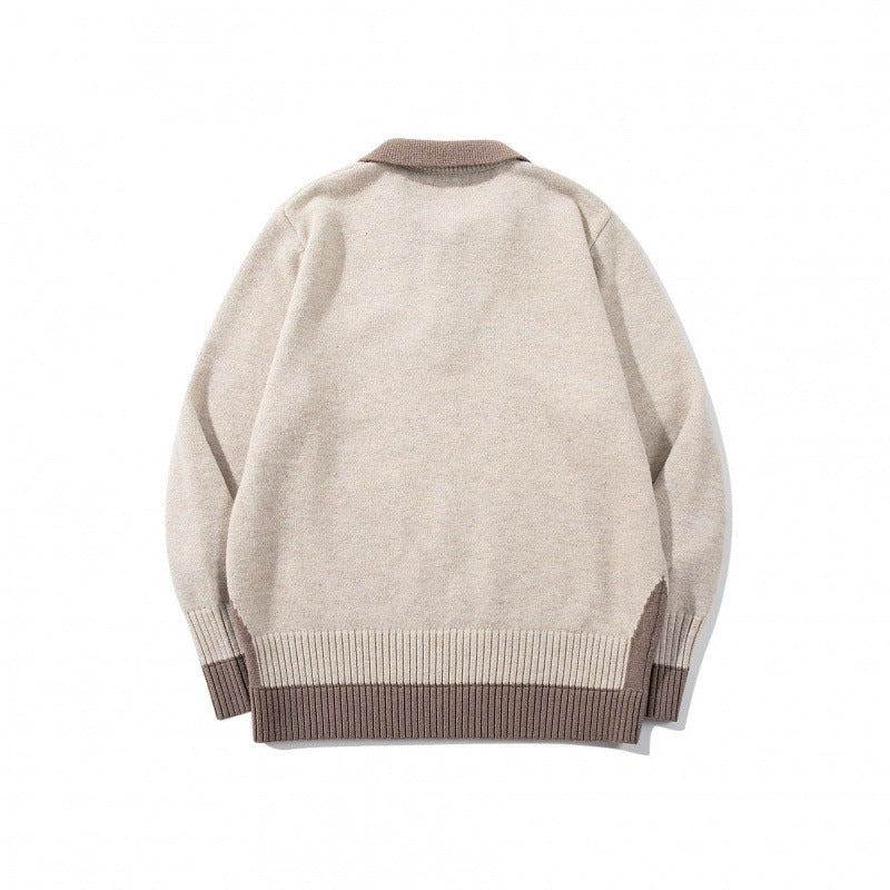 Men's Oversized Fine Knit Polo with Contrast Trim Shirt Collar and Ribbed Cuffs Fashion Glam