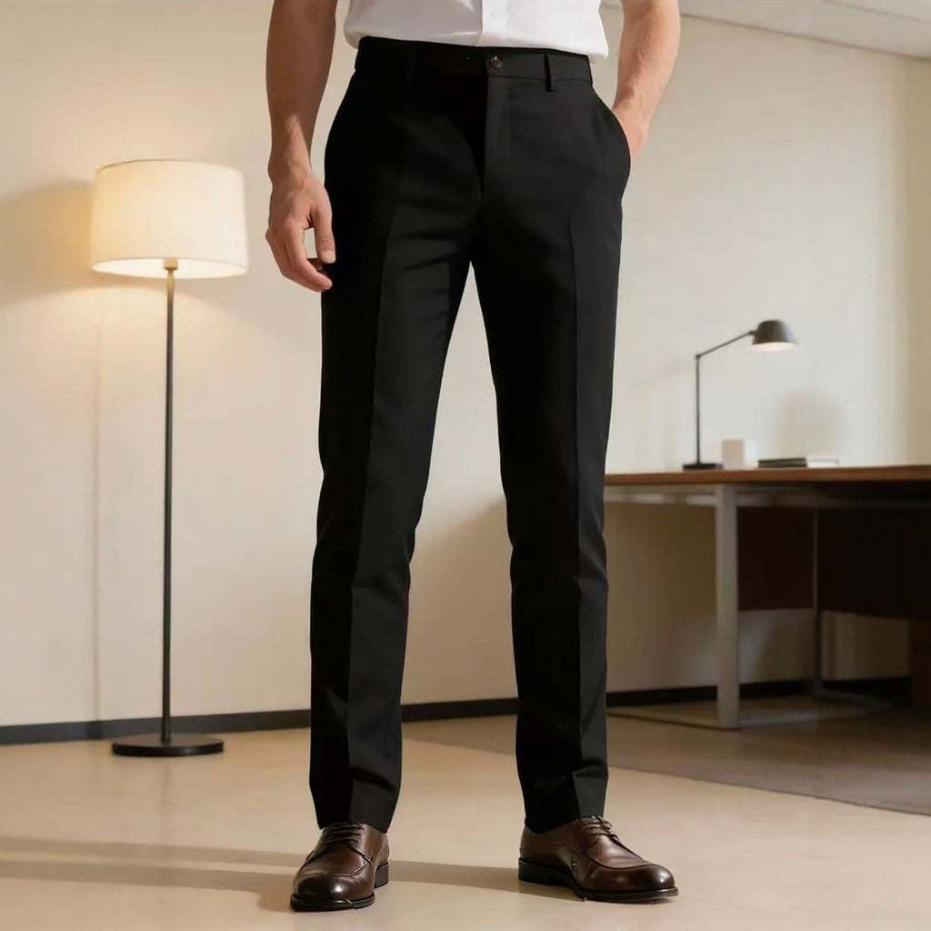 Men's slim-fit dress pants with crease, flat waistband, and stretch comfort Fashion Glam