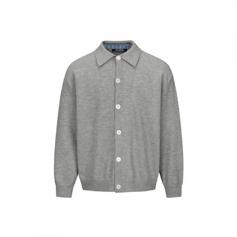 Men's knitted shirt jacket with shirt collar, full button placket and ribbed cuffs Fashion Glam