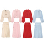 Women Maxi Skirt with High Waist, Side Decorative Cord and Wide Pleated Fall Fashion Glam