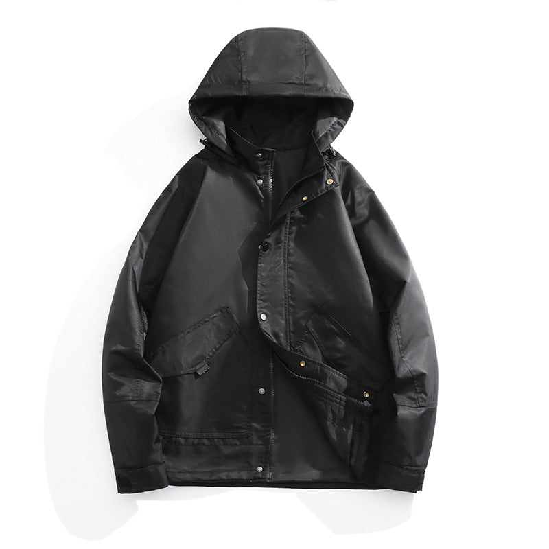 Men's Water-Repellent Hooded Jacket in Utility Style with Snap Button Placket and Flap Pockets Fashion Glam