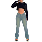 Women's waist-fitting stretch bootcut jeans with sculpting V waistband and extended hem Fashion Glam