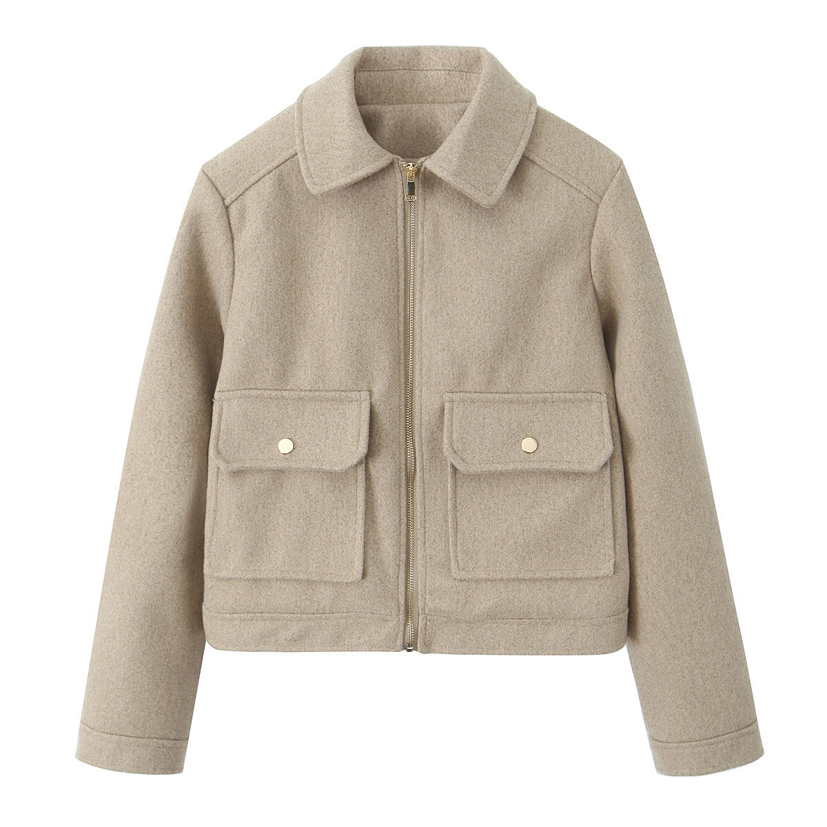 Women's short jacket in boxy cut with zipper, patch pockets and shirt collar Fashion Glam