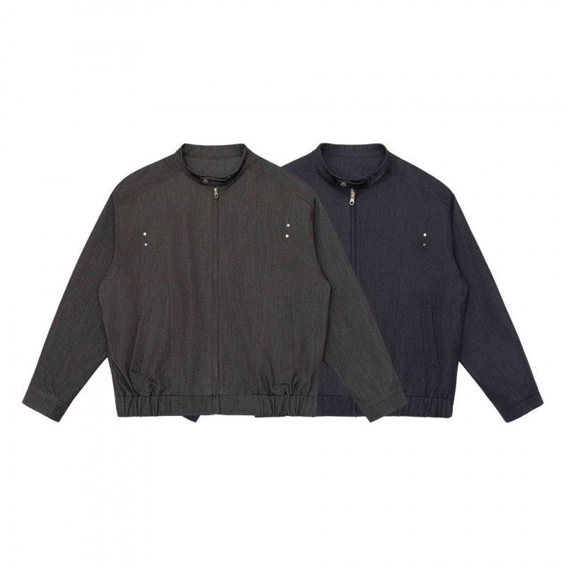 Unisex short jacket in overshirt style with standing collar, zipper, and elastic hem Fashion Glam
