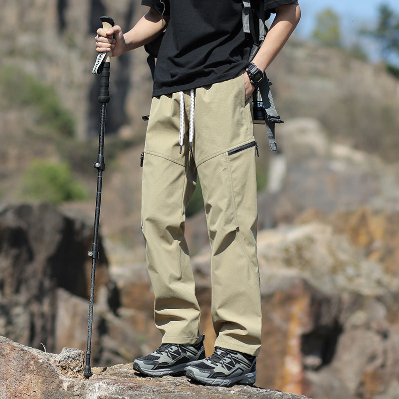 Men's Technical Trekking Pants with Zipper Pockets and Drawstring Waist Fashion Glam