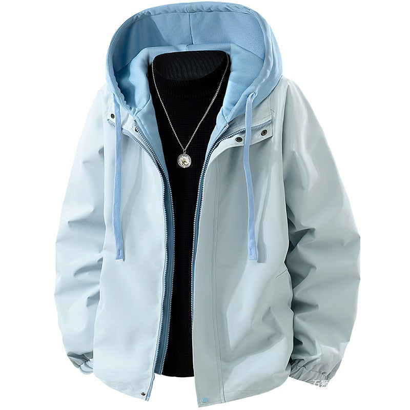 Men's lightweight wind and water-repellent hooded transitional jacket with fleece-lined hood and elastic hem Fashion Glam