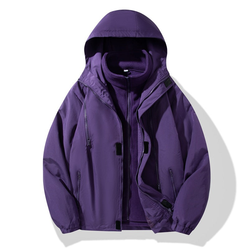 Men's Two-Piece Hybrid Hooded Jacket with Integrated Fleece Lining and Concealed Zippers Fashion Glam