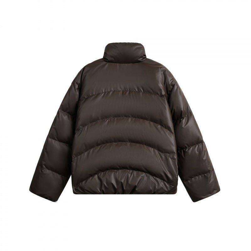 Women's Cropped Padded Boxy Jacket with High Stand-Up Collar and Teddy Lining Fashion Glam