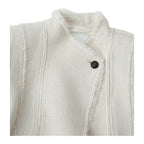 Women Boucle Blazer with Stand Collar, Asymmetrical Closure and Fringed Hem Fashion Glam