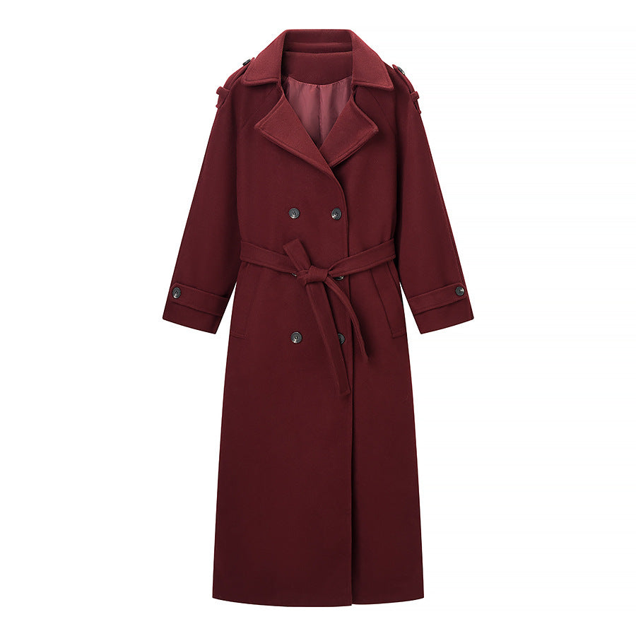 Women's Long Oversized Wool Blend Trench Coat with Wide Lapels and Adjustable Sleeve Straps Fashion Glam