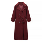 Women's Long Oversized Wool Blend Trench Coat with Wide Lapels and Adjustable Sleeve Straps Fashion Glam