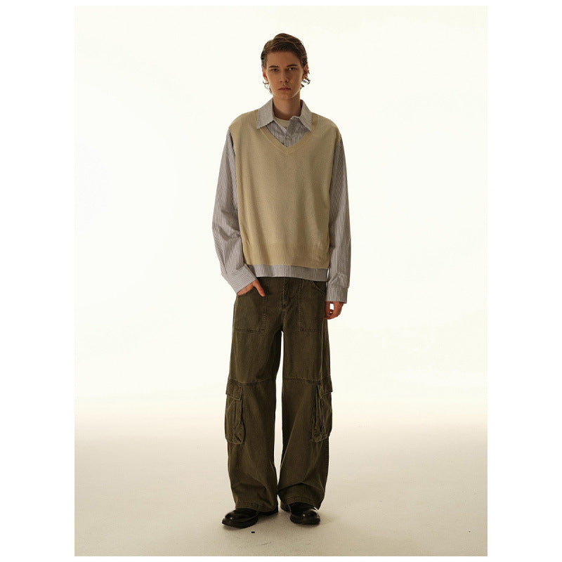 Women's Baggy Cargo Pants with High Waist, Large Flap Pockets and Reinforced Seam Panels Fashion Glam