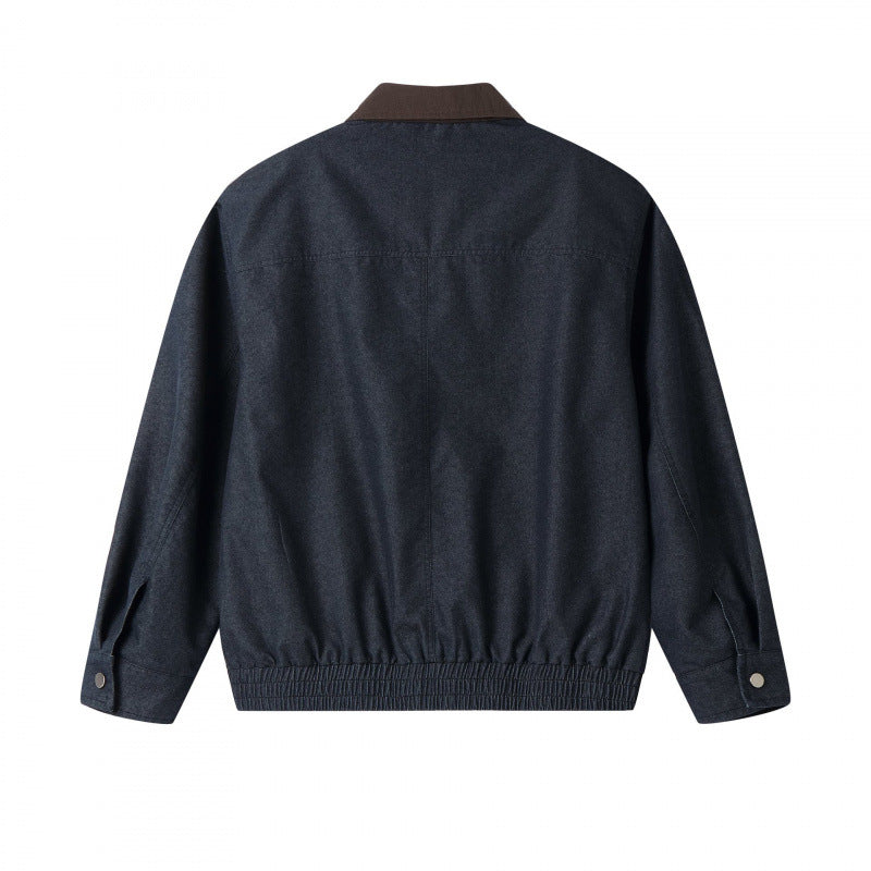 Men's short canvas jacket with corduroy collar, chest zipper, and elastic hem Fashion Glam