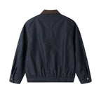 Men's short canvas jacket with corduroy collar, chest zipper, and elastic hem Fashion Glam
