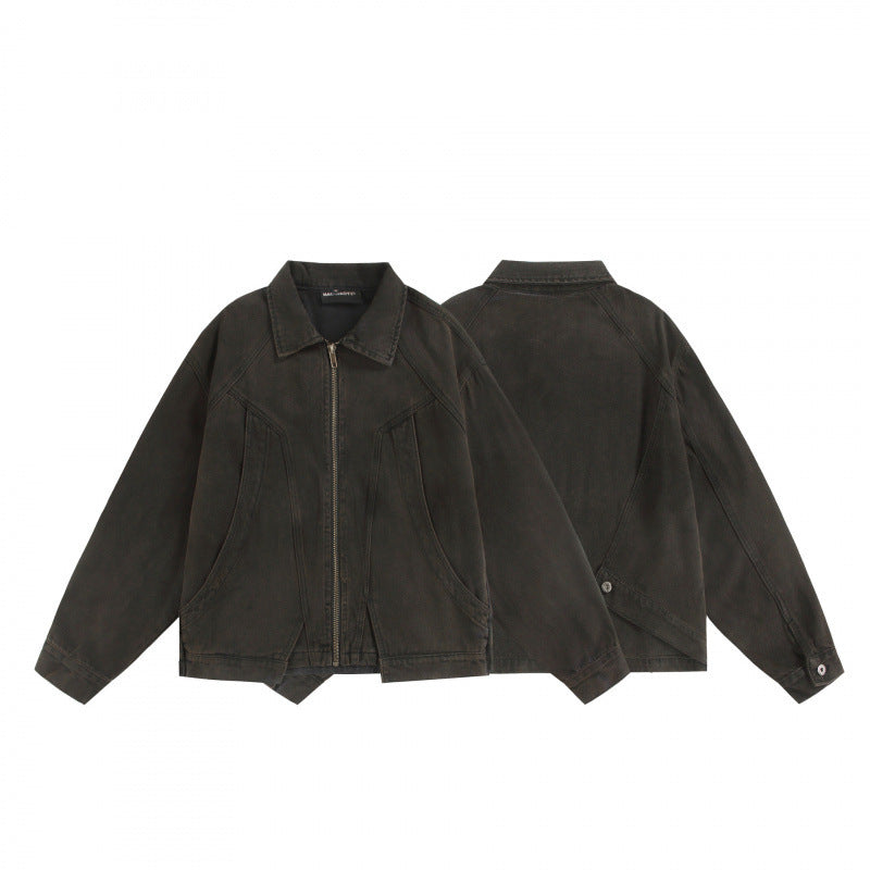 Unisex Boxy Worker Blouson made of washed canvas with a full zipper, shirt collar, and asymmetrical patch pockets Fashion Glam