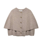 Women's Button-Front Knit Cape with Double Layer and Round Neckline Fashion Glam