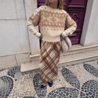 Women's Fluffy Knitted Sweater with Norwegian Pattern and Boxy Fit Fashion Glam