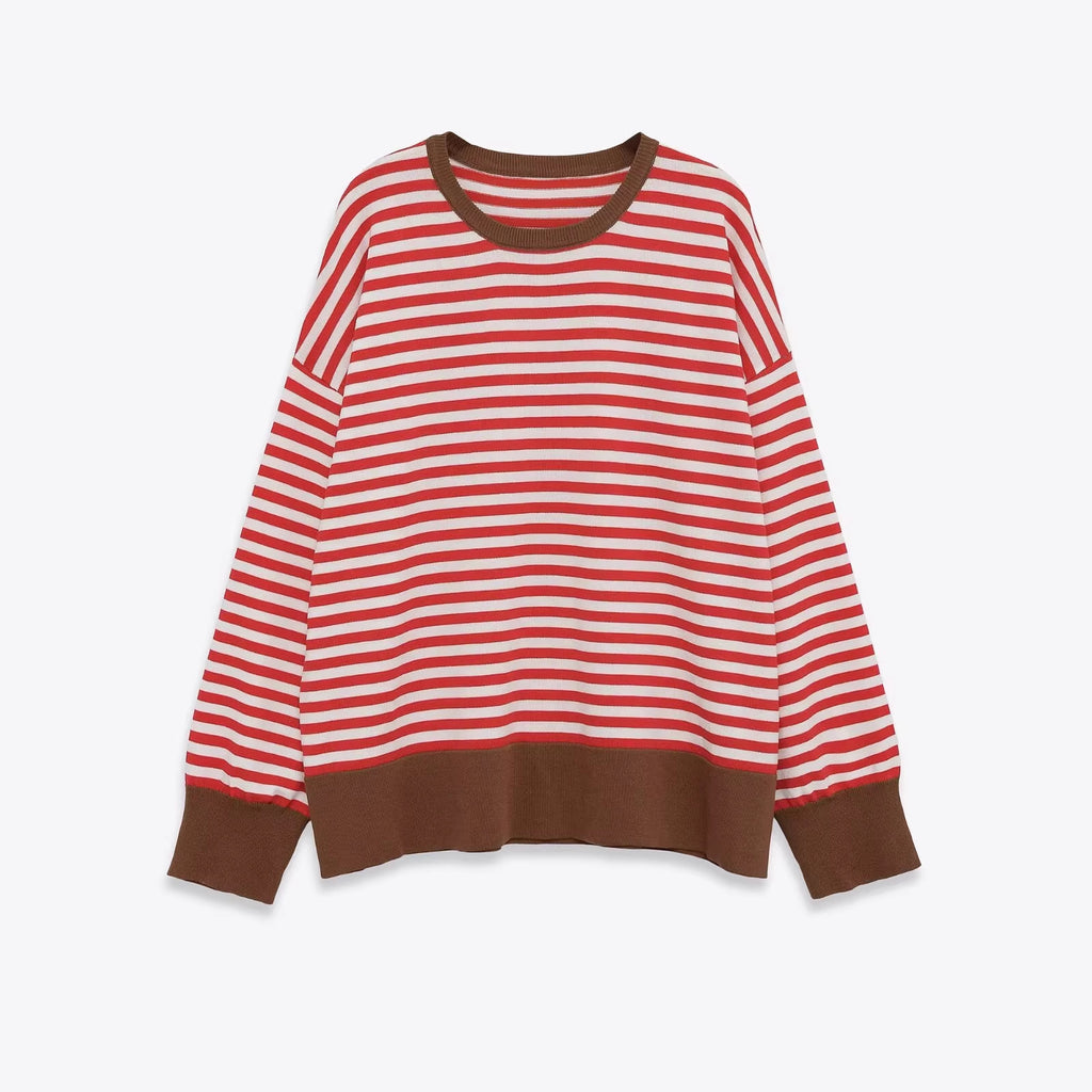 Women's Striped Oversized Sweater with Contrast Cuffs Fashion Glam