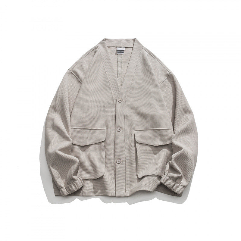 Unisex Oversize cardigan with large flap pockets and waffle texture Fashion Glam