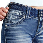 Women's high-waisted bootcut jeans with shaping waistband and visible button placket Fashion Glam