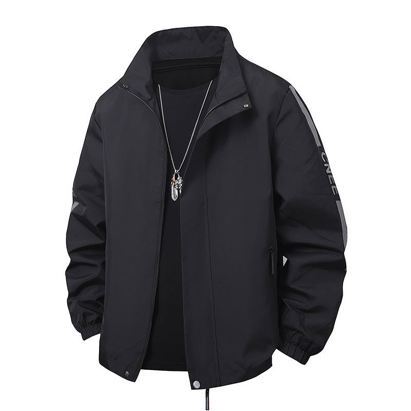Men's minimalist technical leisure jacket with high collar, concealed zipper, and elastic cuffs Fashion Glam
