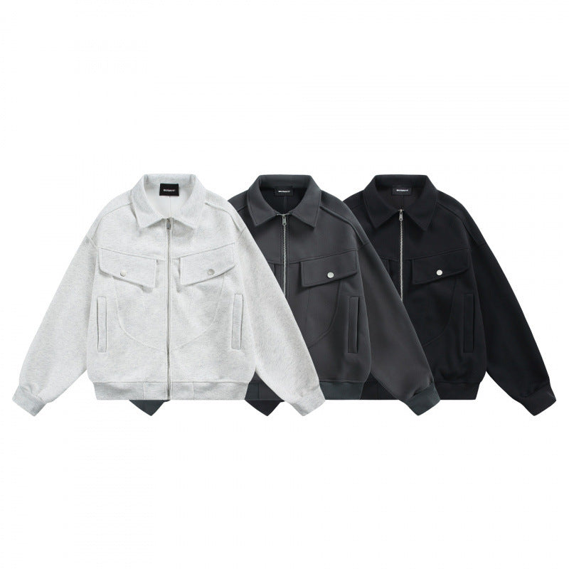 Unisex Zip Sweat Jacket with Patch Chest Flaps and Ribbed Hem Fashion Glam