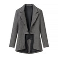 Women's Tailored Houndstooth Blazer with Tail and Lapel Collar Fashion Glam