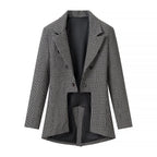 Women's Tailored Houndstooth Blazer with Tail and Lapel Collar Fashion Glam