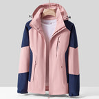 Unisex Breathable Softshell Outdoor Jacket in Colorblock Design with Adjustable Hood and Concealed Two-Way Zipper Fashion Glam