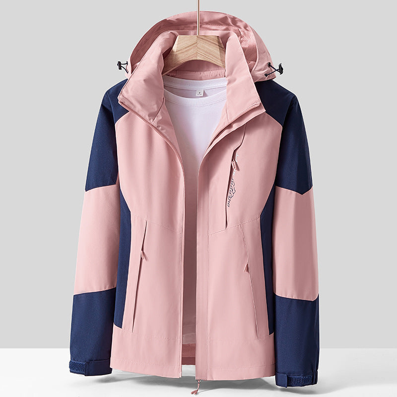 Unisex Breathable Softshell Outdoor Jacket in Colorblock Design with Adjustable Hood and Concealed Two-Way Zipper Fashion Glam