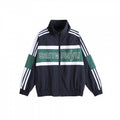 Unisex Retro Sporty Zip Training Jacket with Stand-up Collar, Colorblock Stripes and Elastic Hem Fashion Glam