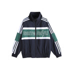 Unisex Retro Sporty Zip Training Jacket with Stand-up Collar, Colorblock Stripes and Elastic Hem Fashion Glam