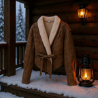 Ladies Padded Short Jacket in Aviator Look with Teddy Lining and Waist Belt Fashion Glam