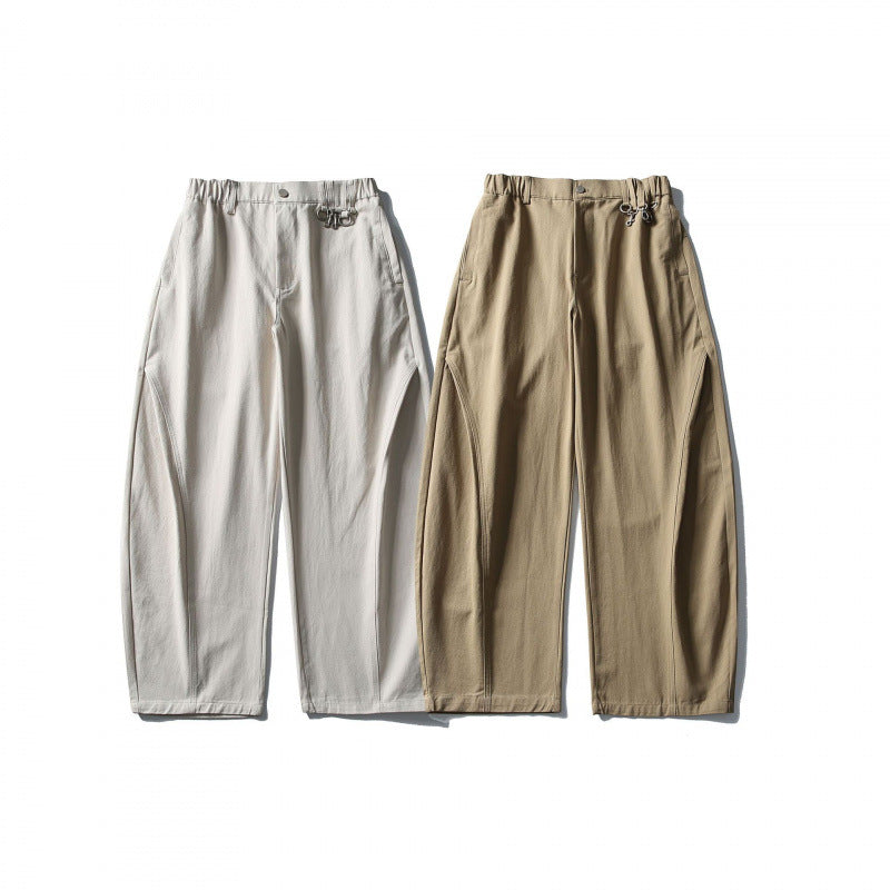 Men's Wide Utility Pants with Elastic Waistband and Distinctive Seam Panels Fashion Glam