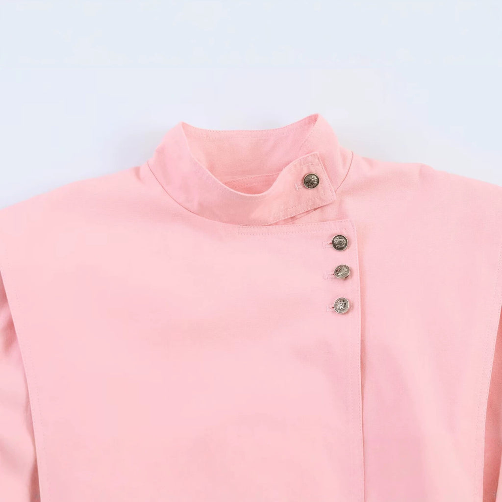 Women's short blazer in origami look with stand-up collar, asymmetric button placket, and patch pockets Fashion Glam