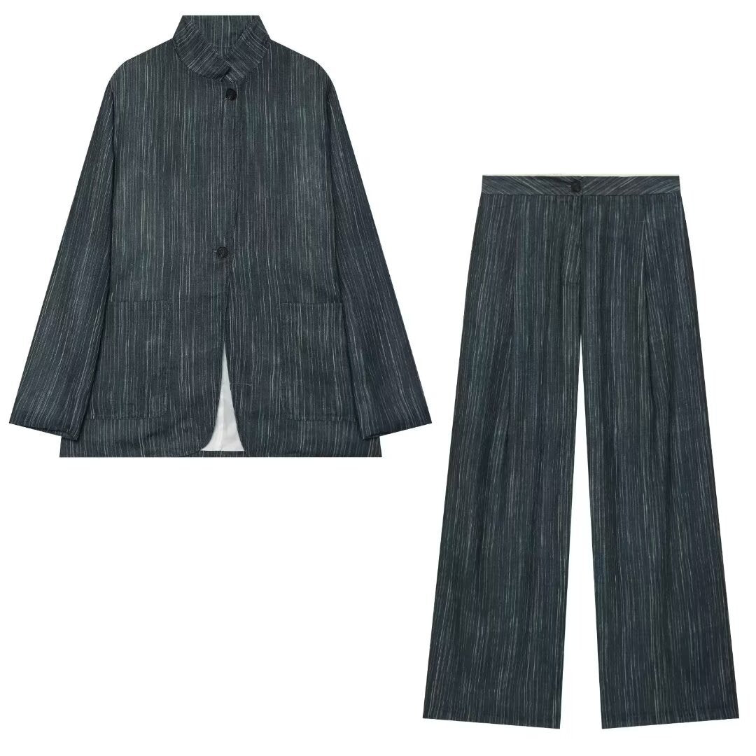 Women's Wide Leg Marlene Trousers with Pleat and Fine Pinstripe Fashion Glam