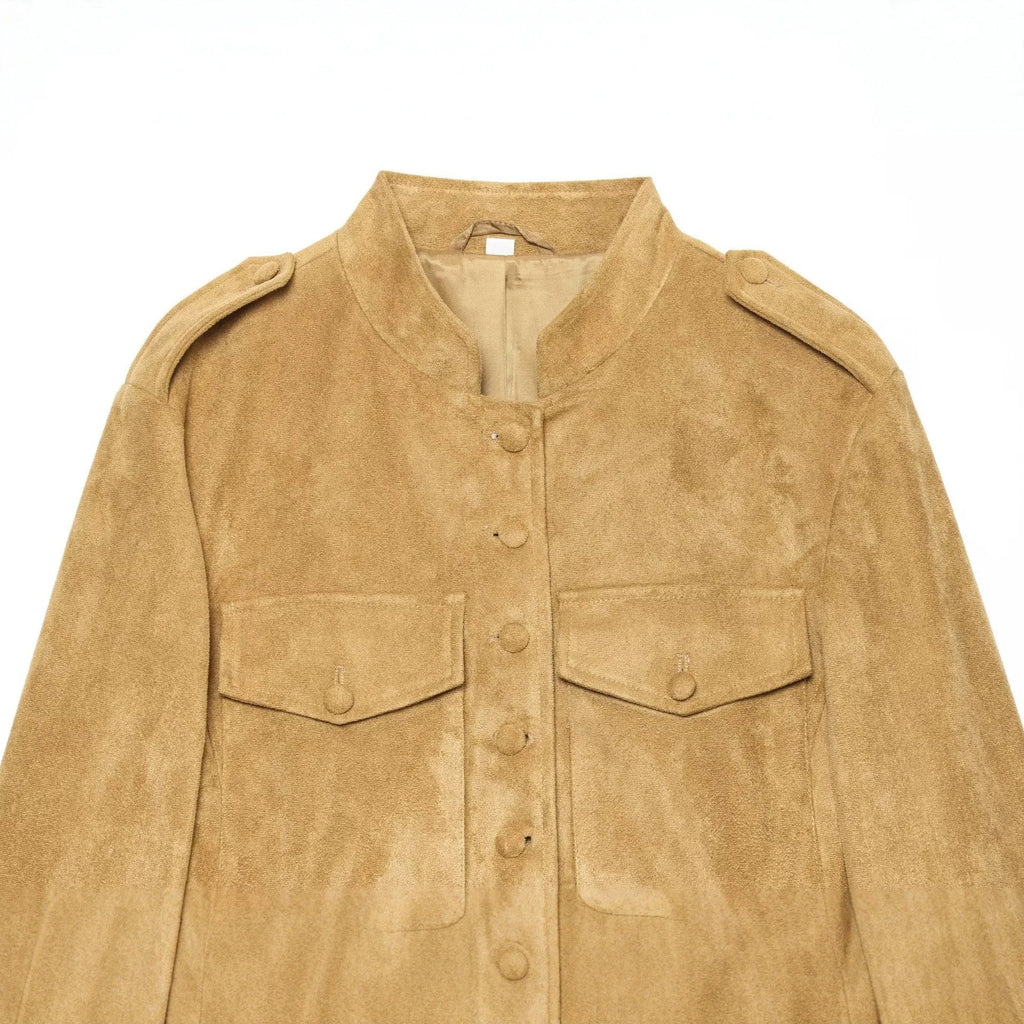 Women's suede military-style jacket with stand-up collar Fashion Glam