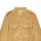 Women's suede military-style jacket with stand-up collar Fashion Glam