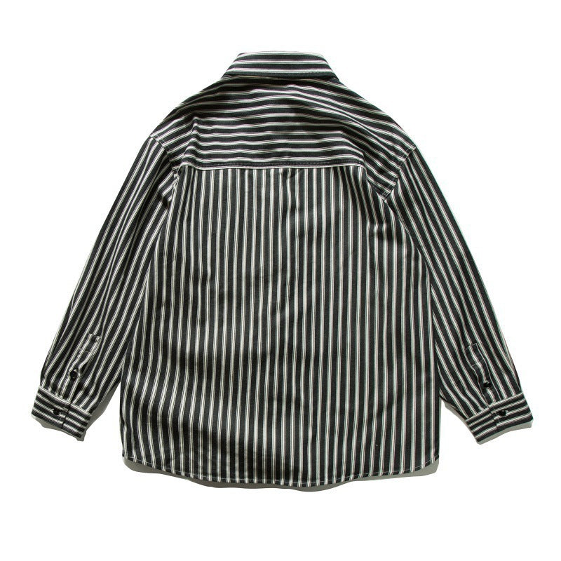 Unisex Oversized Shirt Jacket with Vertical Stripes, Boxy Cut and Chest Pocket Fashion Glam