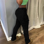 Women's High-Waisted Cargo Jeans with Slim Fit and Gathered Leg Hems Fashion Glam
