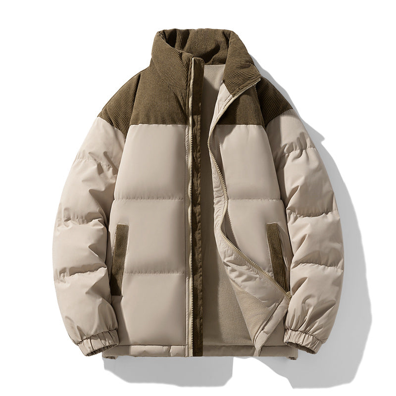 Men's quilted winter jacket with cord trim, high stand-up collar, and warm insulation Fashion Glam