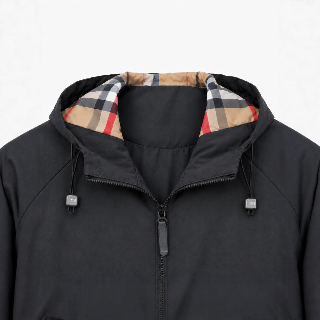 Men's lightweight windproof softshell hooded jacket with checked lined hood Fashion Glam
